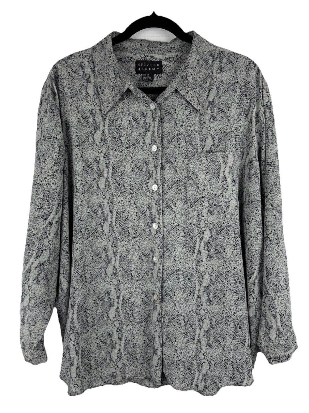 Spenser Jeremy Gray 100% Silk Snake-Print Button Front Shirt